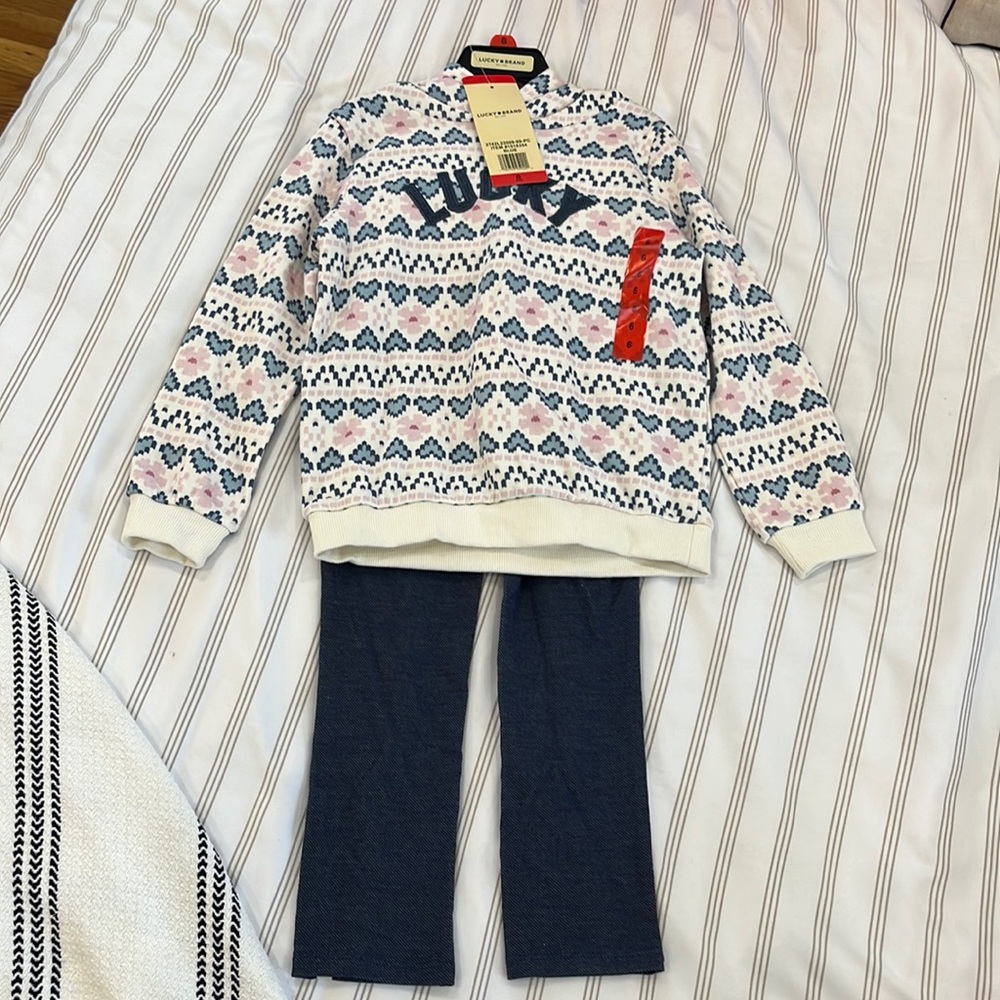 New With Tags Lucky Brand Hooded Sweatshirt and Jean Leggings Size 6